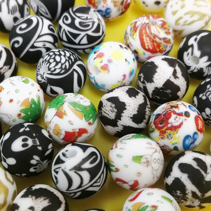 Оптом силикон 12mm изготовленный на заказ напечатанный отбортовывает шарики Teether силикона печати леопарда требующие усиленного жевания оптовые для игрушки прорезывания зубов младенца DIY