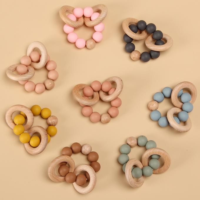 Изготовленный на заказ дружественный к Эко силикон Teether игрушки BPA прорезывания зубов младенца свободный с CN DL13M03 игрушки 7.5*6*4cm Eco деревянного кольца мягким дружелюбным;GUA