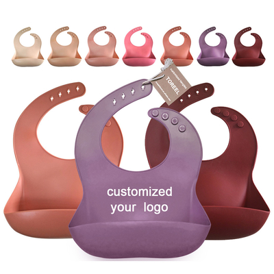 Custom Waterproof BPA Free Soft Silicone Baby Bib 115g With Food Catcher