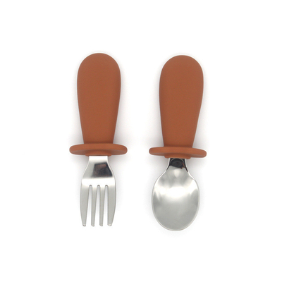 Silver Silicone Baby Cutlery 316 Stainless Steel Material For Kids