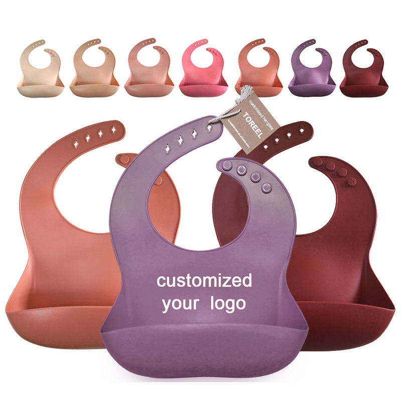 Custom Waterproof BPA Free Soft Silicone Baby Bib 115g With Food Catcher
